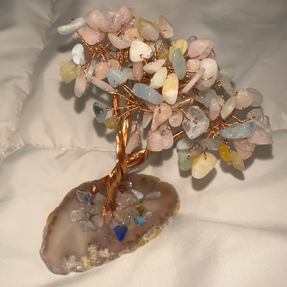 Rose Quartz and Aquamarine Crystal Tree of Life